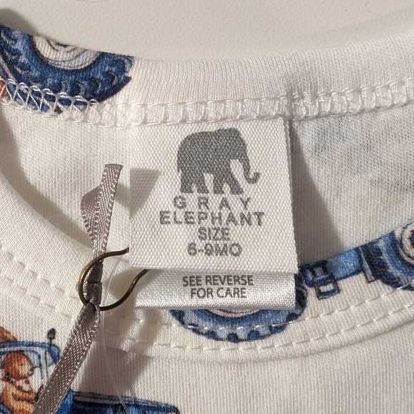 NWT 6-9M Gray Elephant Organic Fashions Tshirt White Bunny on Tractor - Picture 2 of 6